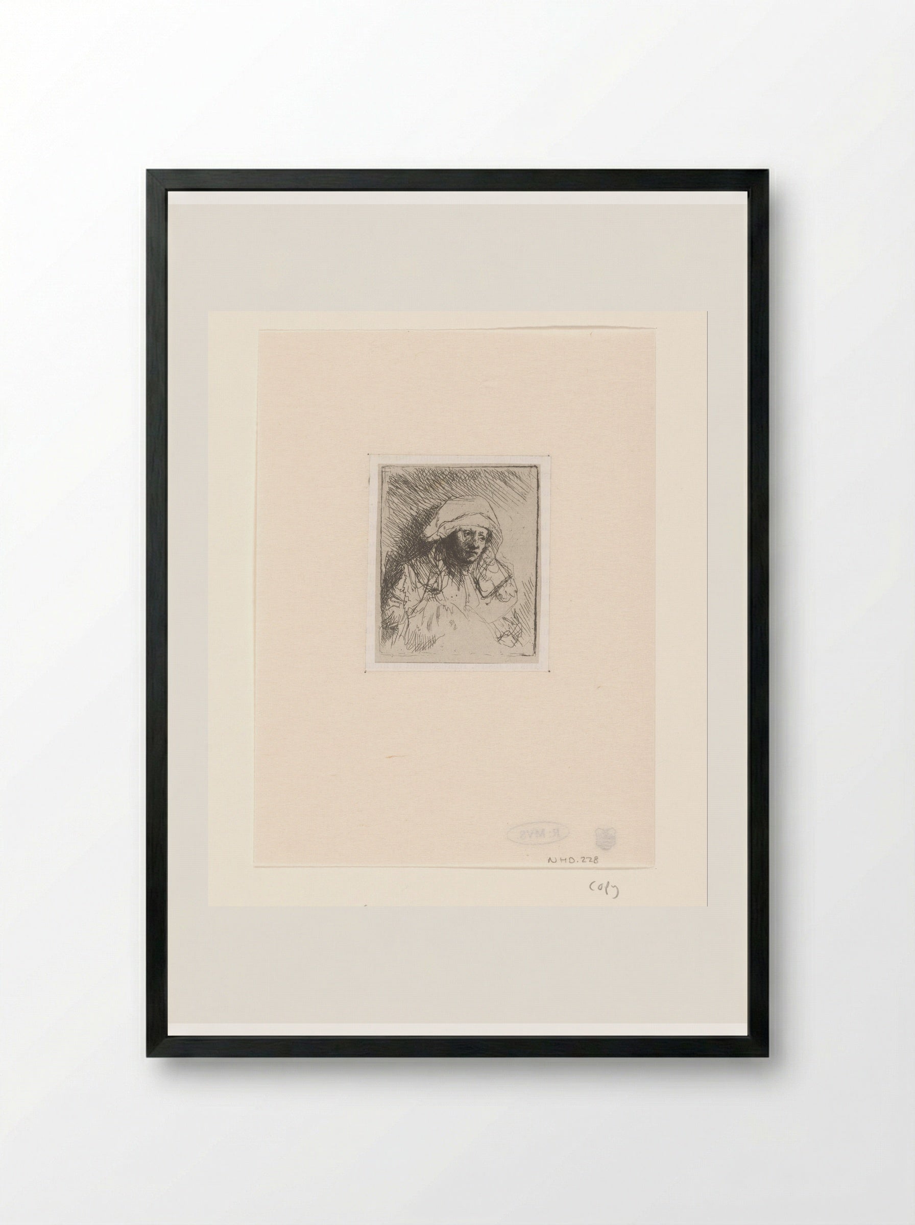 Zieke vrouw met een witte hoofddoek - Léopold Flameng - Framed Print Black