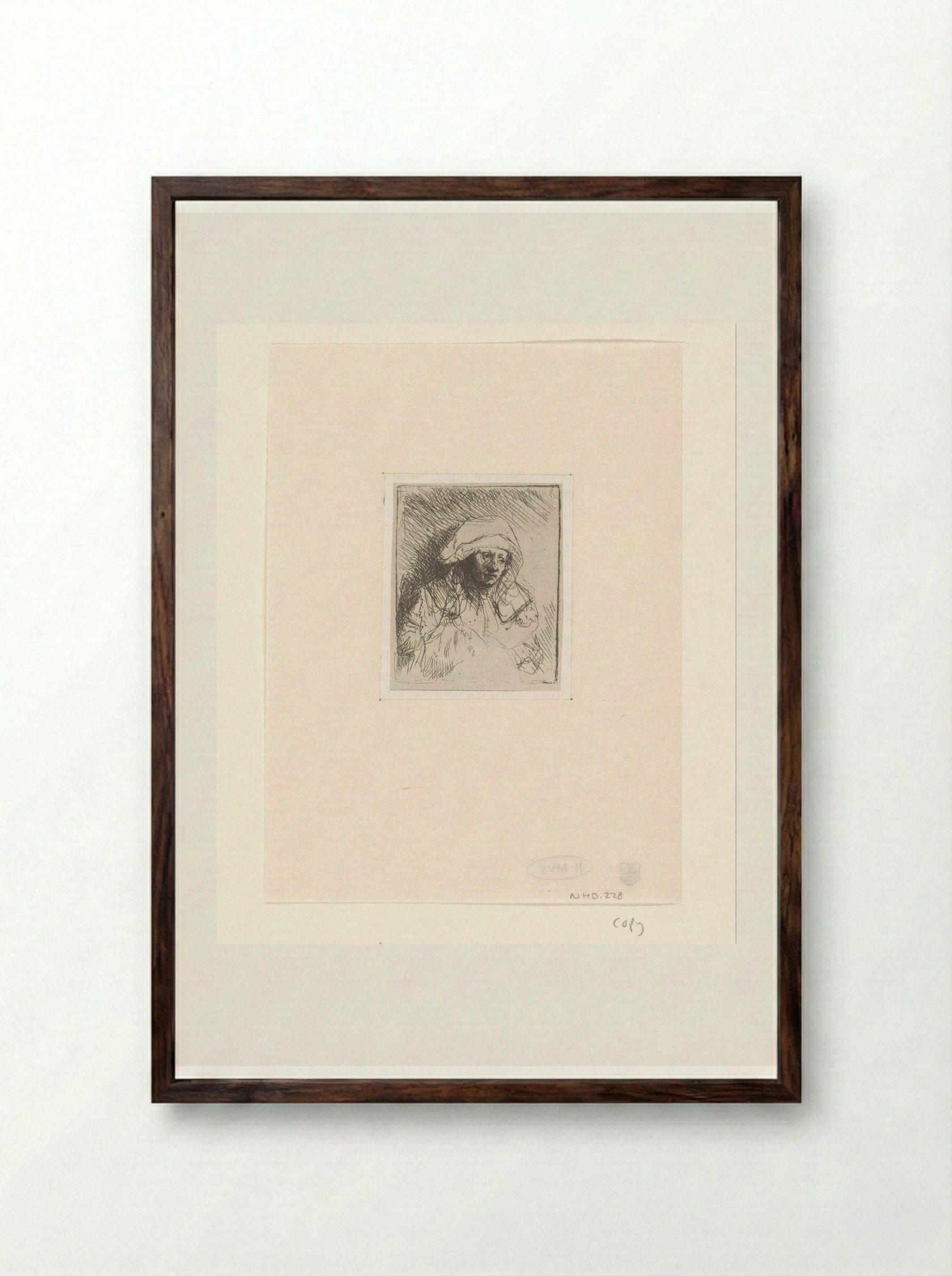 Zieke vrouw met een witte hoofddoek - Léopold Flameng - Framed Print Dark Wood