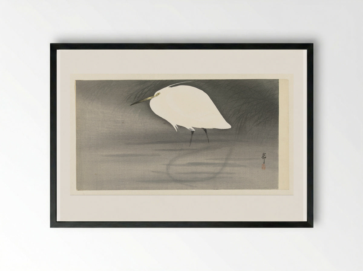 Zilverreiger (Egret) - Matsuki Heikichi - Framed Print Black