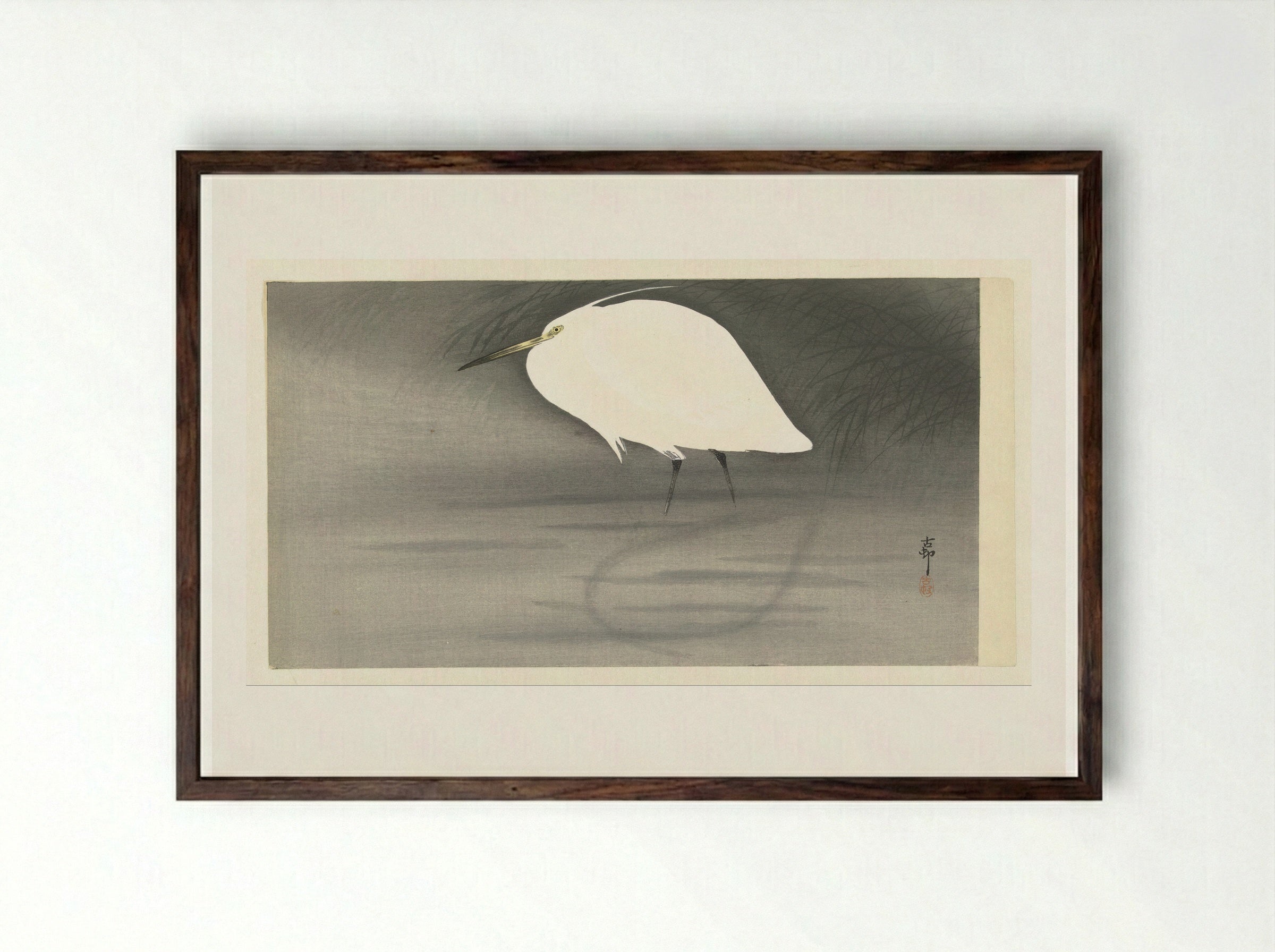 Zilverreiger (Egret) - Matsuki Heikichi - Framed Print Dark Wood