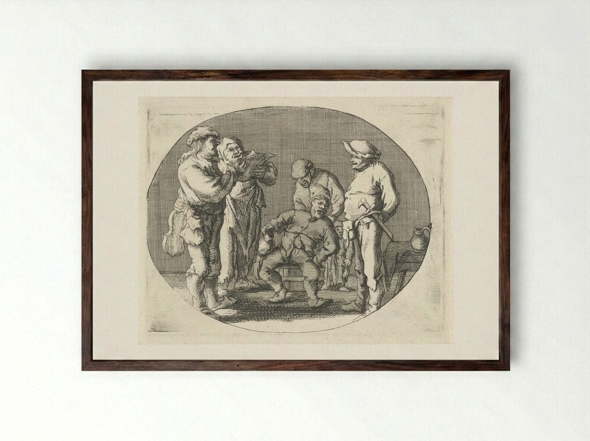 Zingend boerengezelschap (Singing Peasant Company) - Cornelis A. Hellemans - Framed Print Dark Wood