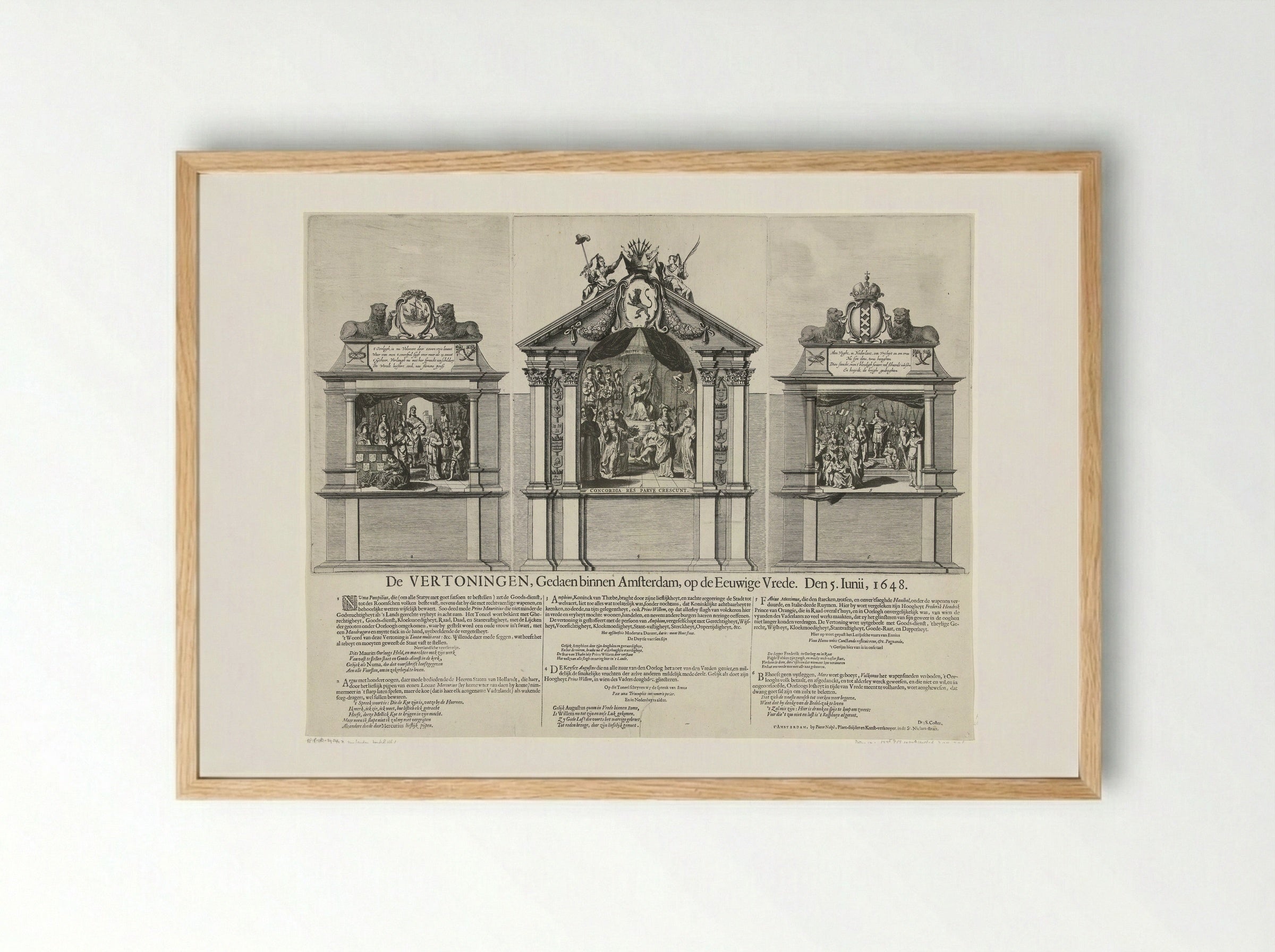 Zinnebeeldige vertoningen die op de Dam zijn opgevoerd ter ere van de Vrede van Munster in 1648 - Pieter Nolpe - Framed Print Wood