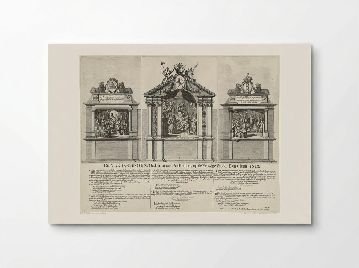 Zinnebeeldige vertoningen die op de Dam zijn opgevoerd ter ere van de Vrede van Munster in 1648 - Pieter Nolpe - Poster