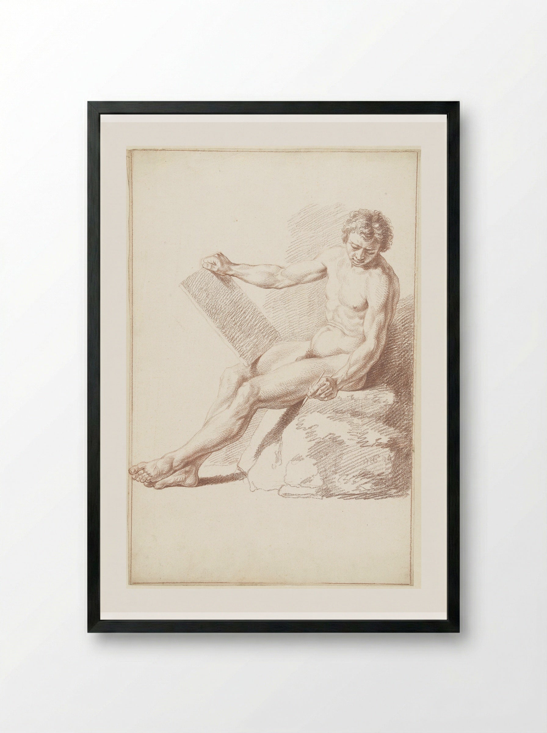 Zittend academienaakt, als tekenaar - Louis Fabritius Dubourg - Framed Print Black