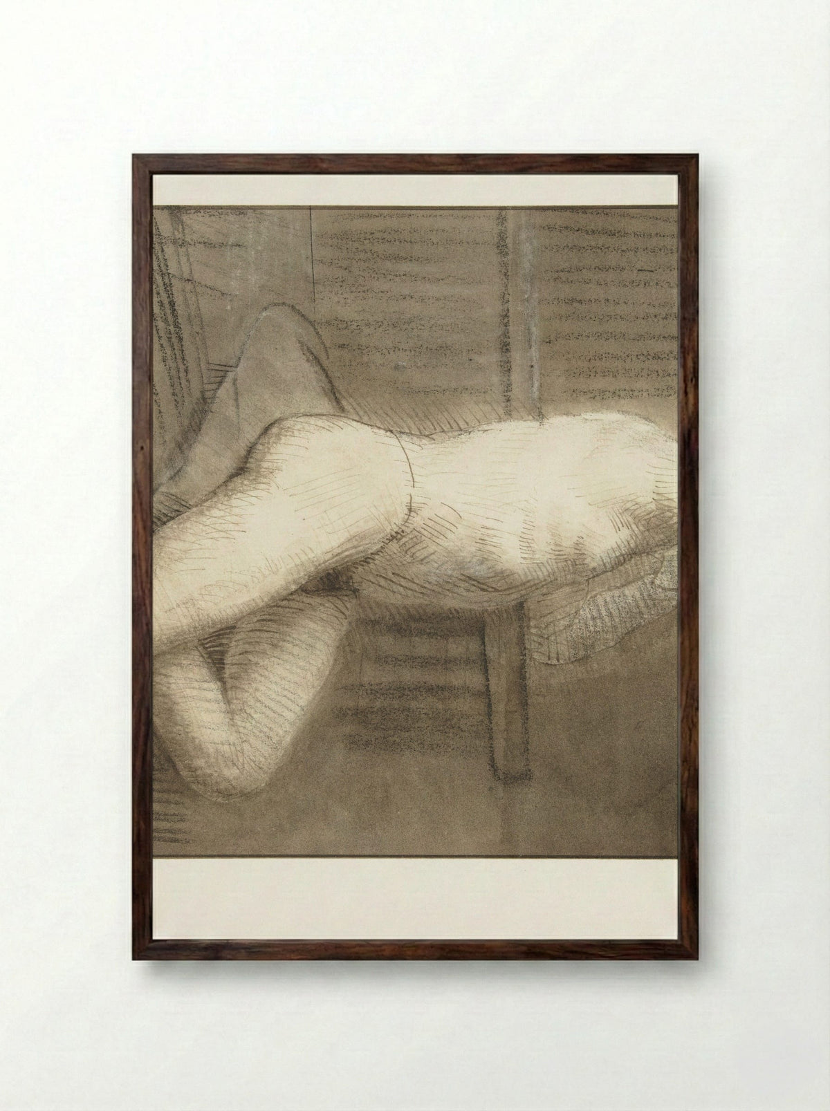 Zittend mannelijk naakt met opgeheven linkerarm - Constantijn à Renesse - Framed Print Dark Wood