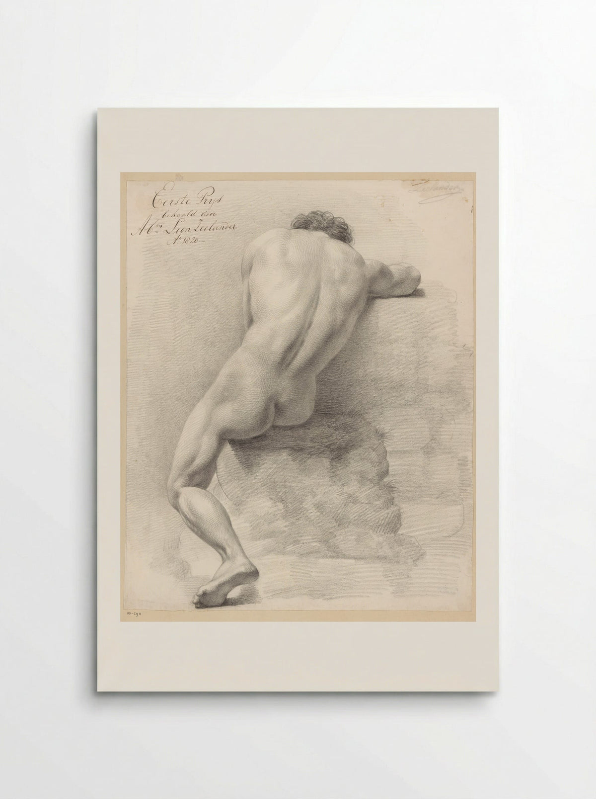 Zittend mannelijk naakt, op de rug gezien (1e prijs 1820) - Abraham Lion Zeelander - Poster