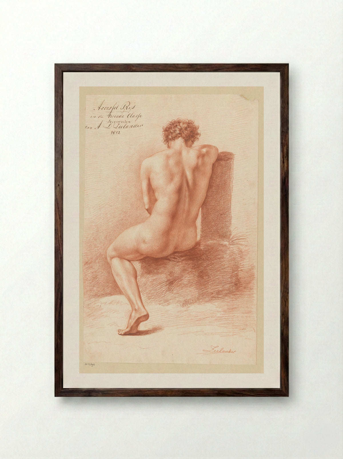 Zittend mannelijk naakt, op de rug gezien (2e prijs 1812) - Abraham Lion Zeelander - Framed Print Dark Wood