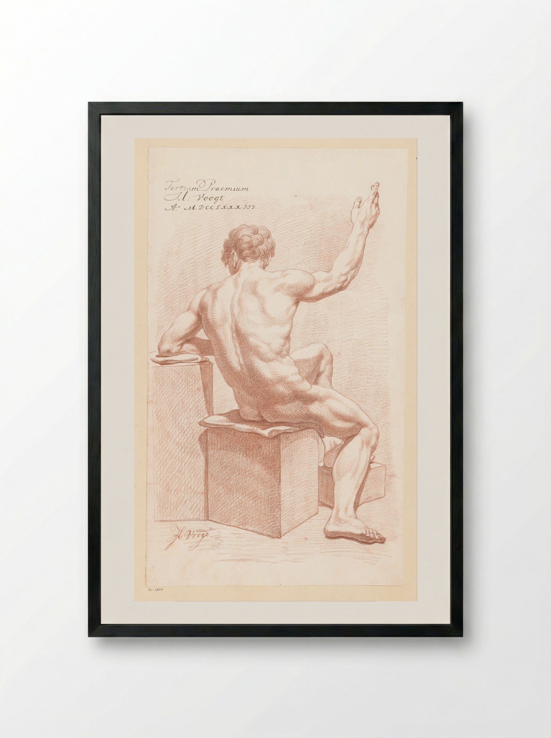 Zittend mannelijk naakt op de rug gezien (3e prijs 1783) - Hendrik Voogd - Framed Print Black