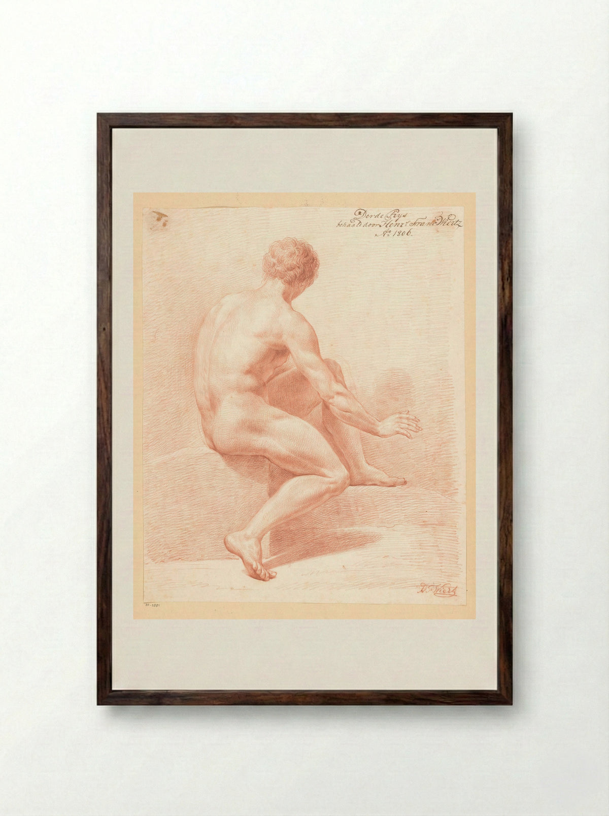 Zittend mannelijk naakt, op de rug gezien (3e prijs 1806) - Henricus Franciscus Wiertz - Framed Print Dark Wood