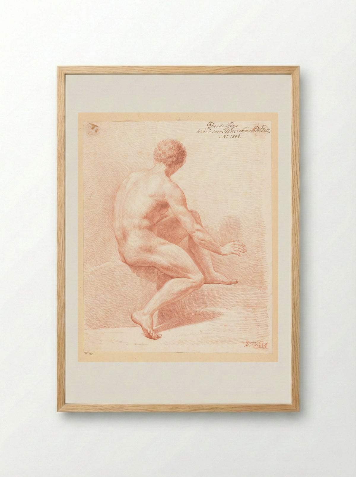 Zittend mannelijk naakt, op de rug gezien (3e prijs 1806) - Henricus Franciscus Wiertz - Framed Print Wood