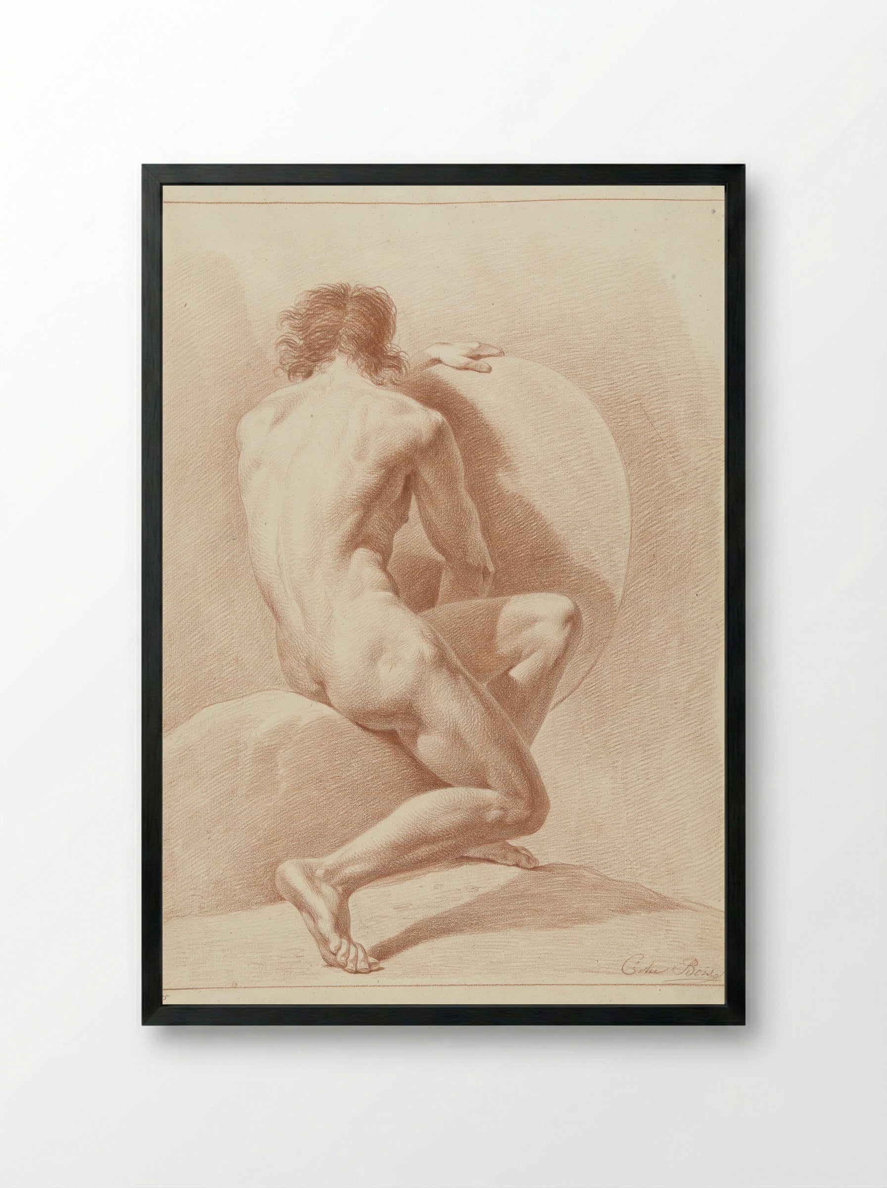 Zittend mannelijk naakt, op de rug gezien - Chrétien Dubois - Framed Print Black