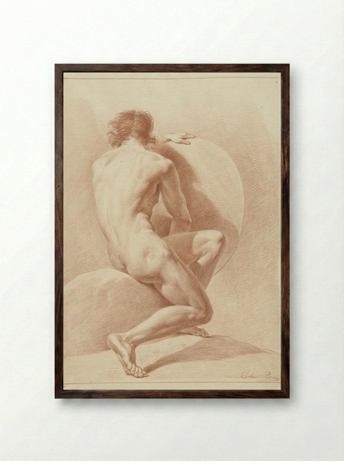 Zittend mannelijk naakt, op de rug gezien - Chrétien Dubois - Framed Print Dark Wood