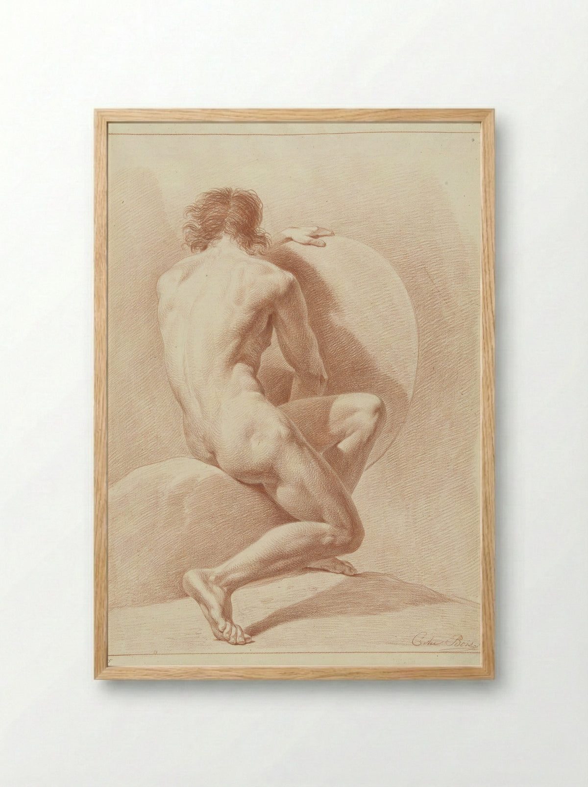 Zittend mannelijk naakt, op de rug gezien - Chrétien Dubois - Framed Print Wood
