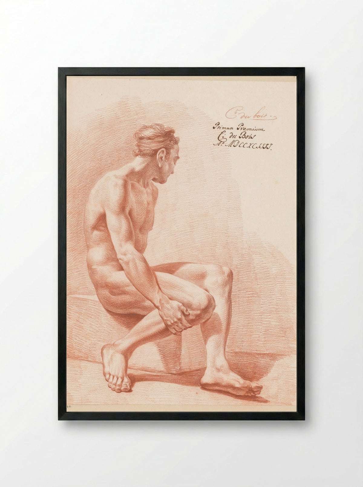 Zittend mannelijk naakt, van opzij gezien (1e prijs 1794) - Chrétien Dubois - Framed Print Black