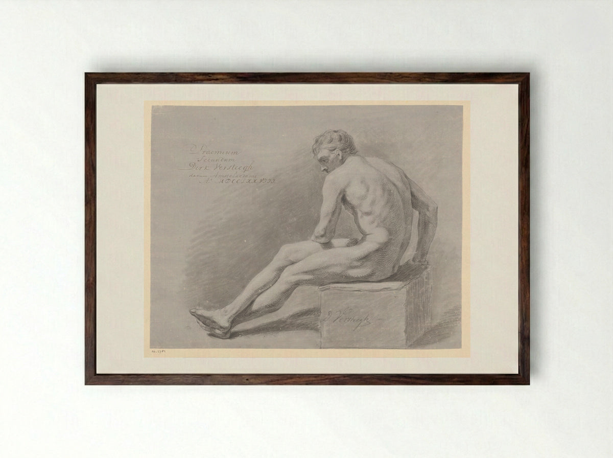 Zittend mannelijk naakt, van opzij gezien (2e prijs 1778) - Dirk Versteegh - Framed Print Dark Wood