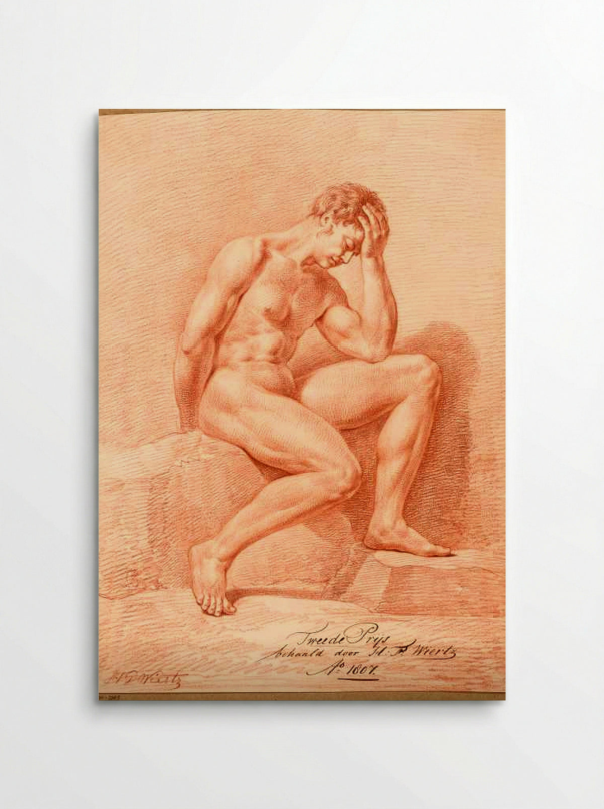Zittend mannelijk naakt, van opzij gezien (2e prijs 1807) - Henricus Franciscus Wiertz - Poster