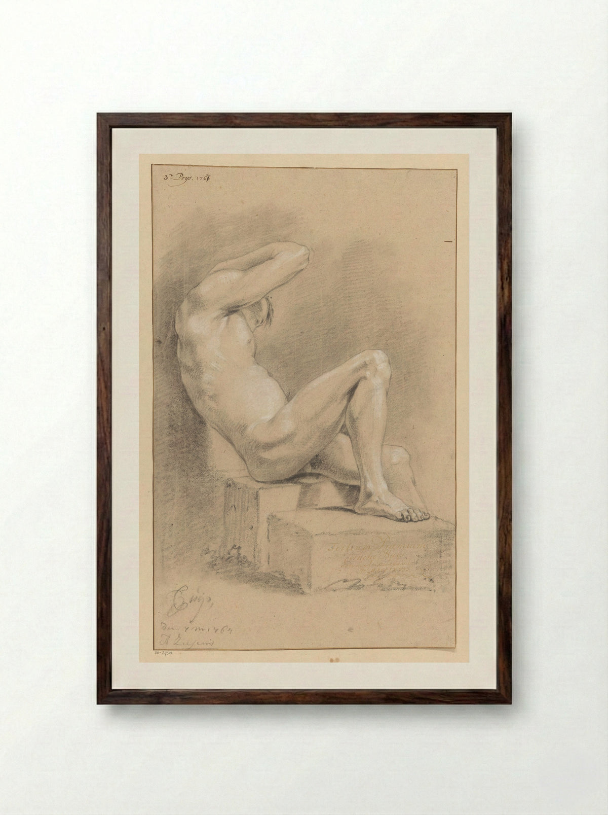 Zittend mannelijk naakt, van opzij gezien (3e prijs 1767) - Cornelis Buys - Framed Print Dark Wood