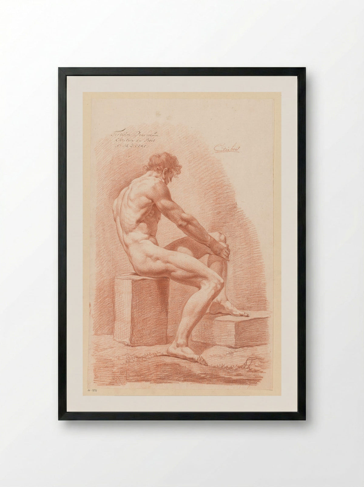 Zittend mannelijk naakt, van opzij gezien (3e prijs 1790) - Chrétien Dubois - Framed Print Black