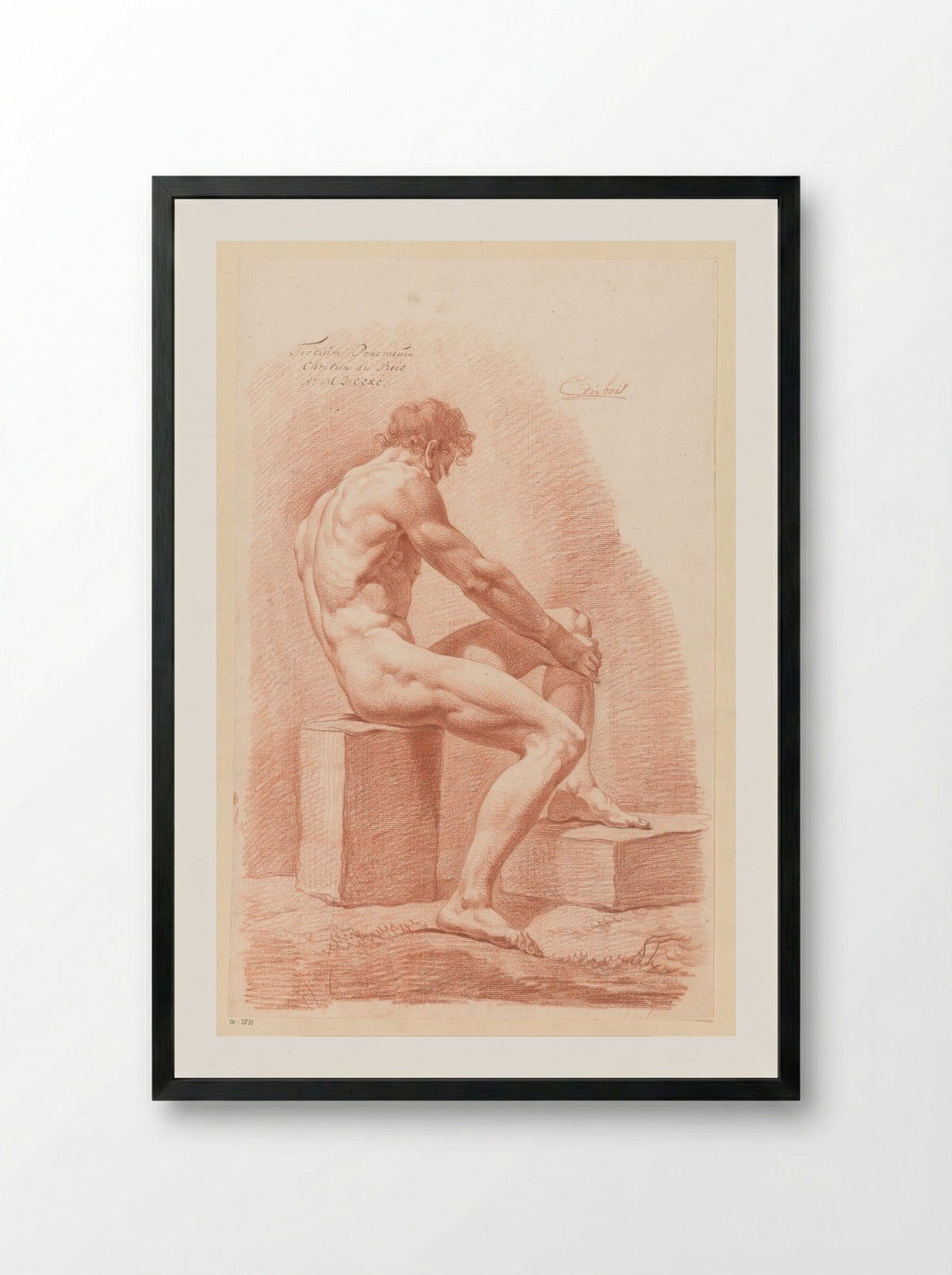 Zittend mannelijk naakt, van opzij gezien (3e prijs 1790) - Chrétien Dubois - Framed Print Black