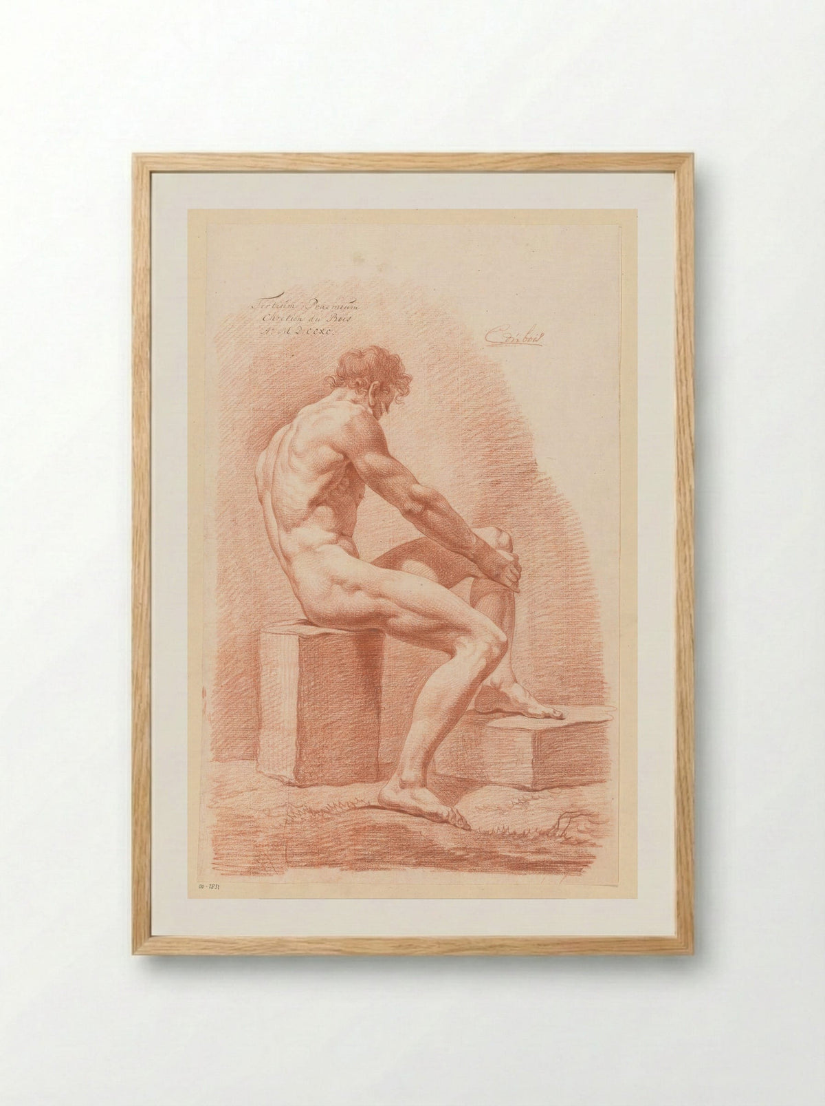 Zittend mannelijk naakt, van opzij gezien (3e prijs 1790) - Chrétien Dubois - Framed Print Wood