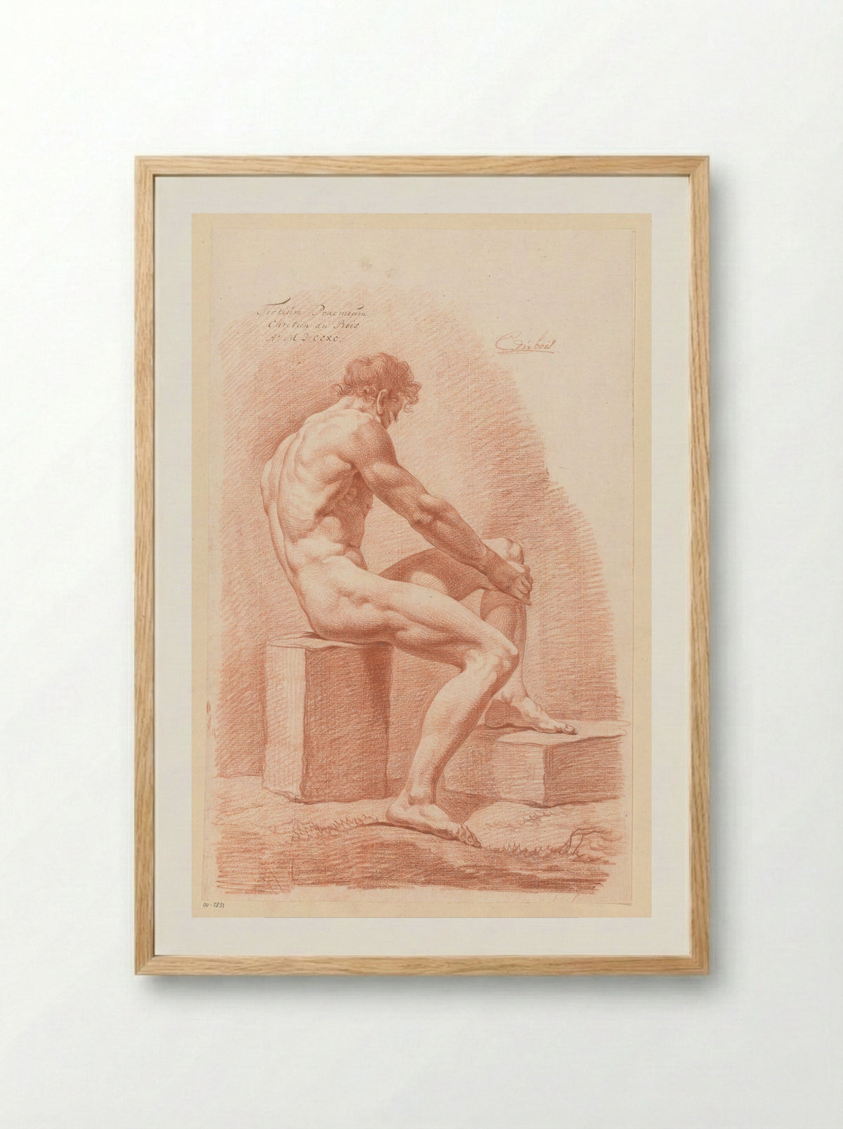 Zittend mannelijk naakt, van opzij gezien (3e prijs 1790) - Chrétien Dubois - Framed Print Wood