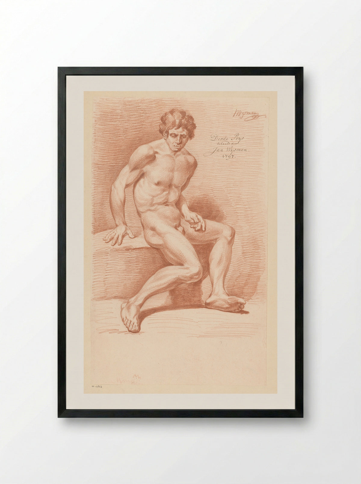 Zittend mannelijk naakt, van opzij gezien (3e prijs 1797) - Jacobus Wijsman - Framed Print Black