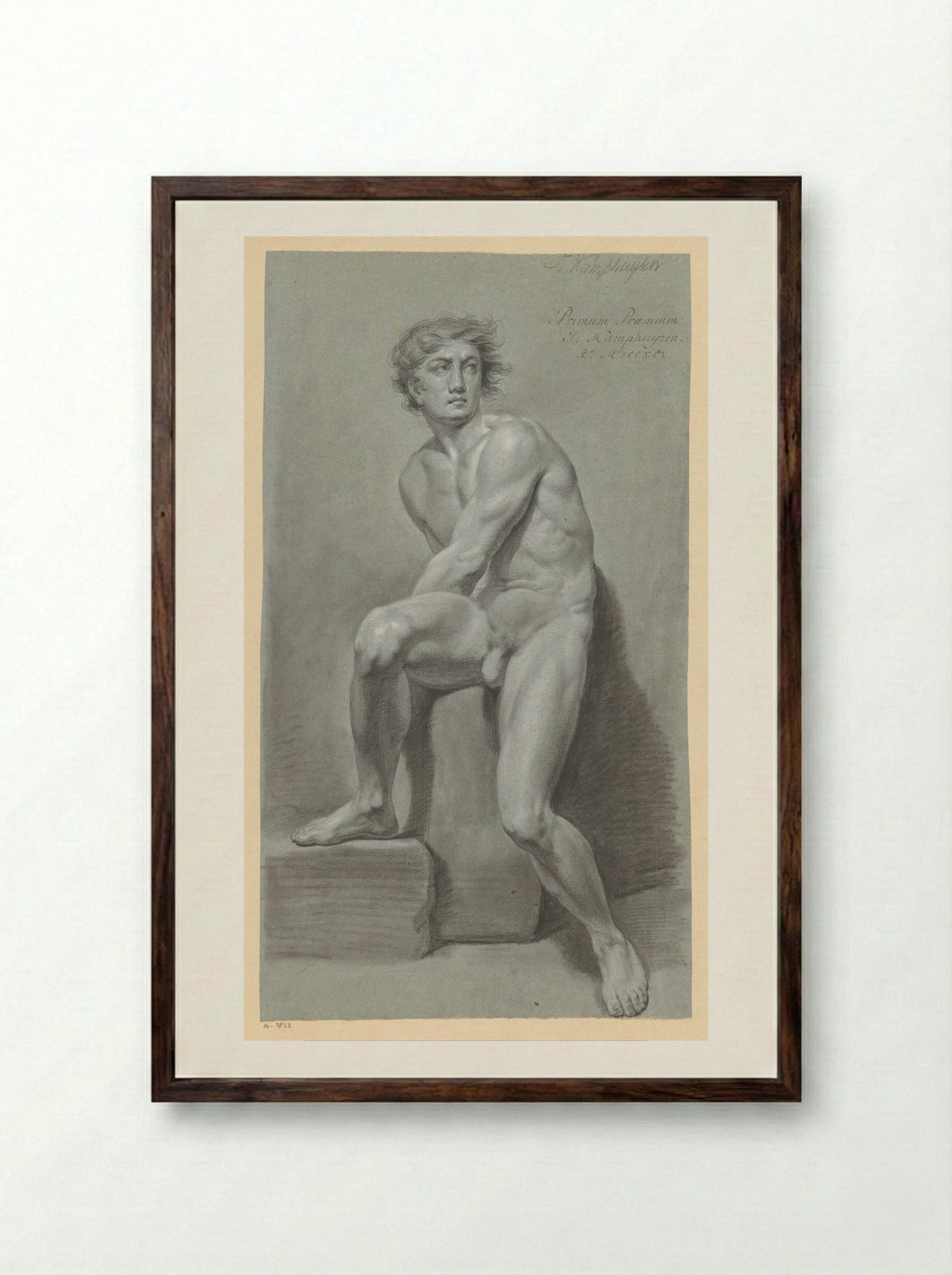 Zittend mannelijk naakt, van voren gezien (1e prijs 1791) - Jan Kamphuijsen - Framed Print Dark Wood