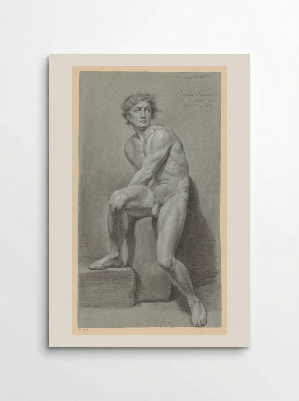Zittend mannelijk naakt, van voren gezien (1e prijs 1791) - Jan Kamphuijsen - Poster