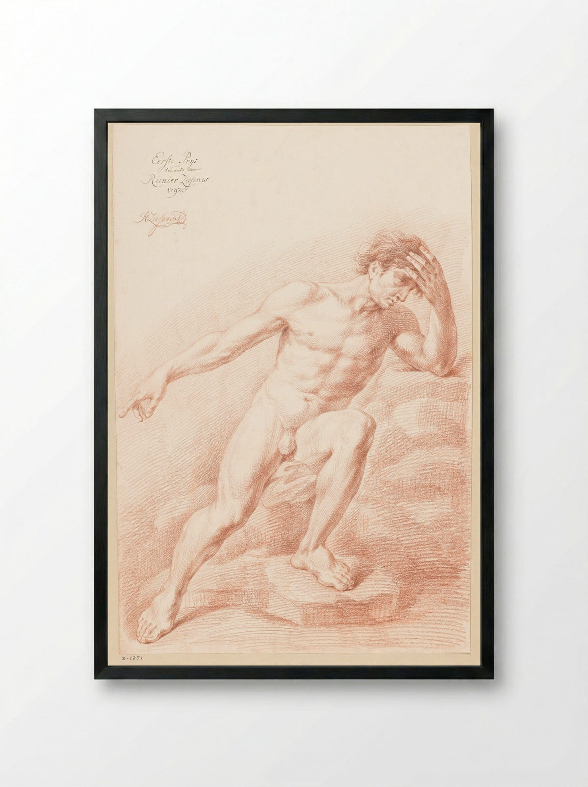 Zittend mannelijk naakt, van voren gezien (1e prijs 1797) - Reinier Ziesenis - Framed Print Black