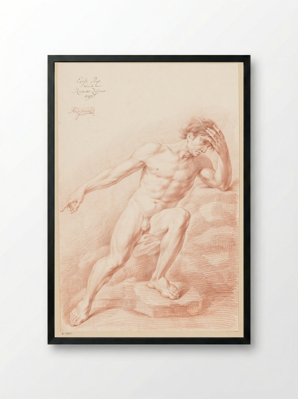 Zittend mannelijk naakt, van voren gezien (1e prijs 1797) - Reinier Ziesenis - Framed Print Black