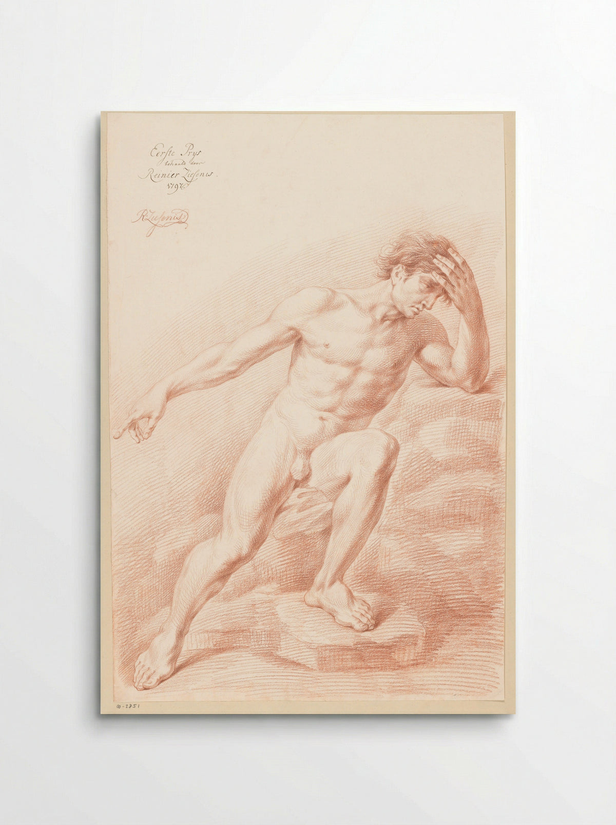 Zittend mannelijk naakt, van voren gezien (1e prijs 1797) - Reinier Ziesenis - Poster