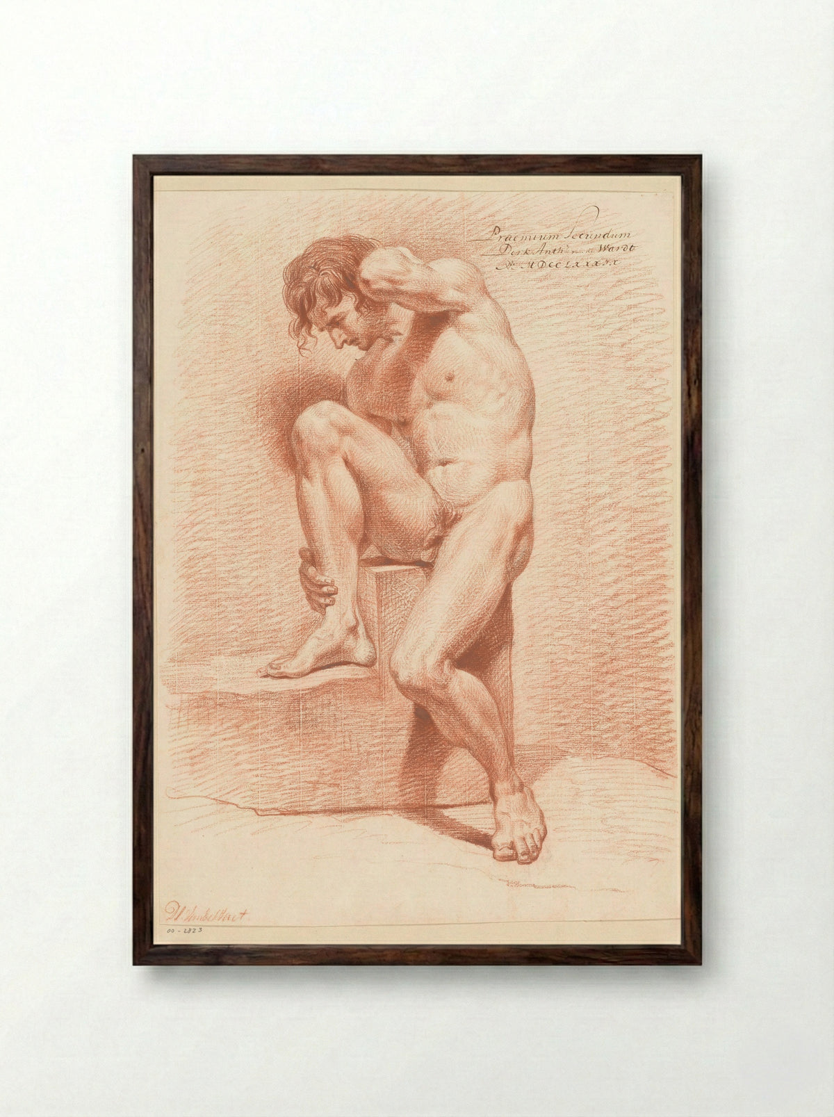 Zittend mannelijk naakt, van voren gezien (2e prijs 1789) - Derk Anthony van de Wart - Framed Print Dark Wood