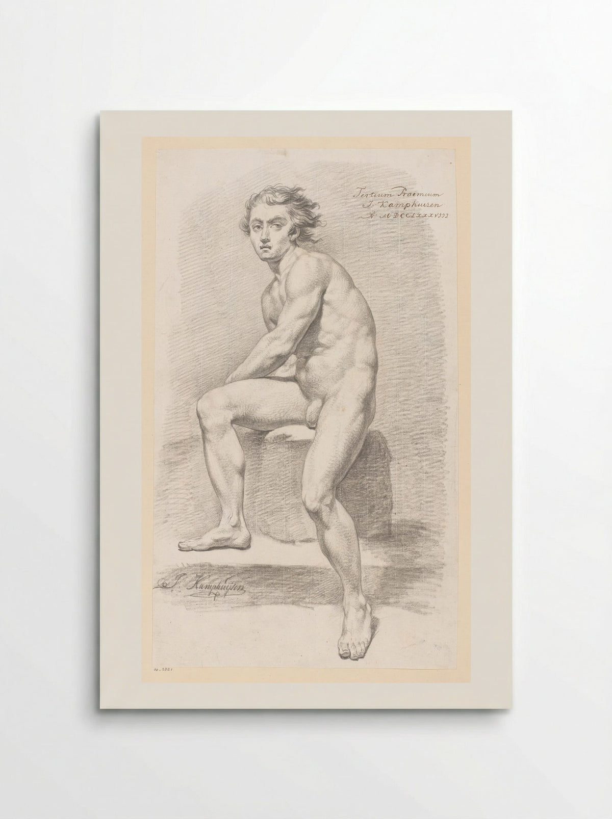 Zittend mannelijk naakt, van voren gezien (3e prijs 1788) - Jan Kamphuijsen - Poster