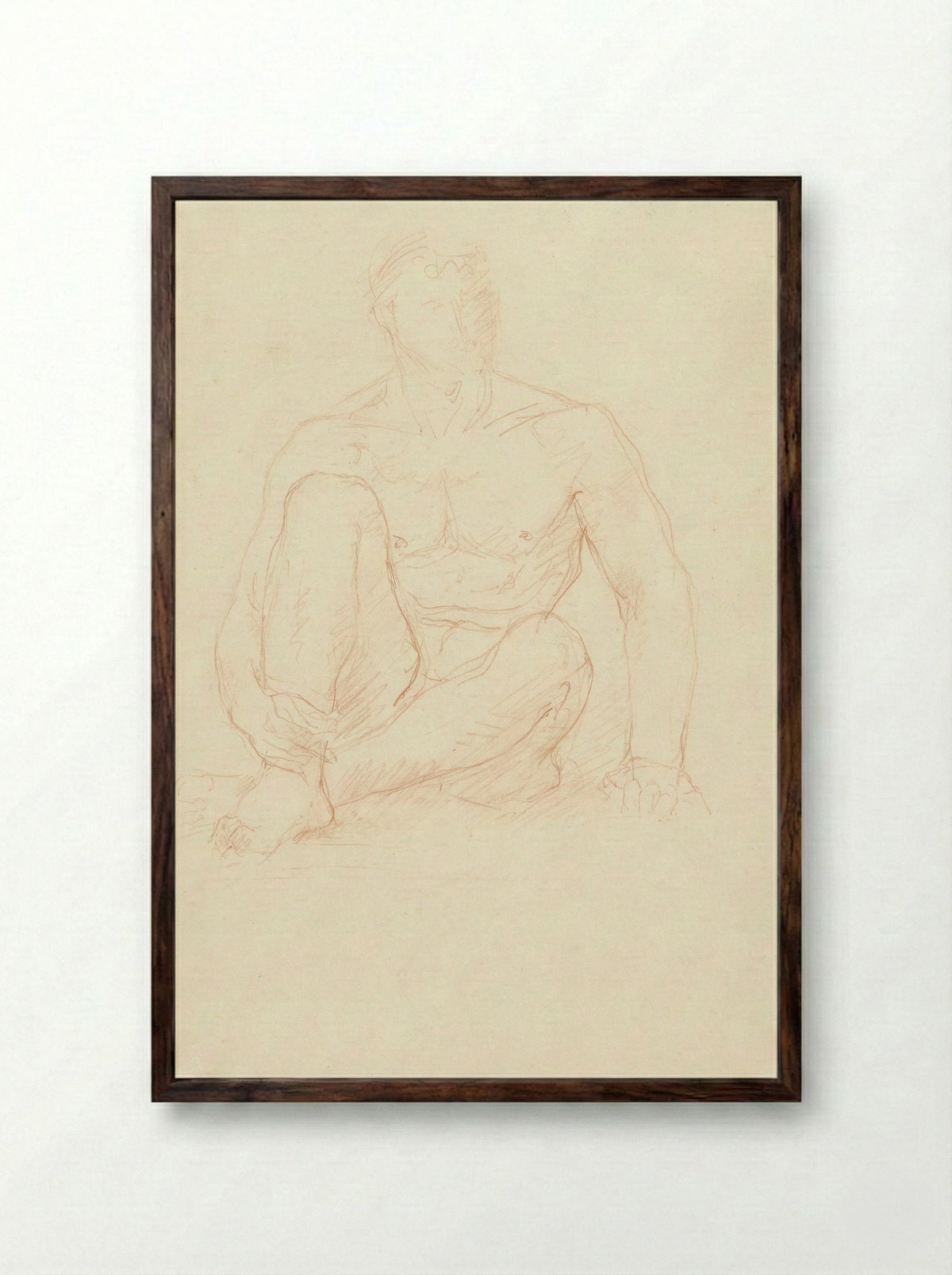 Zittend mannelijk naakt, van voren - Charles Despiau - Framed Print Dark Wood