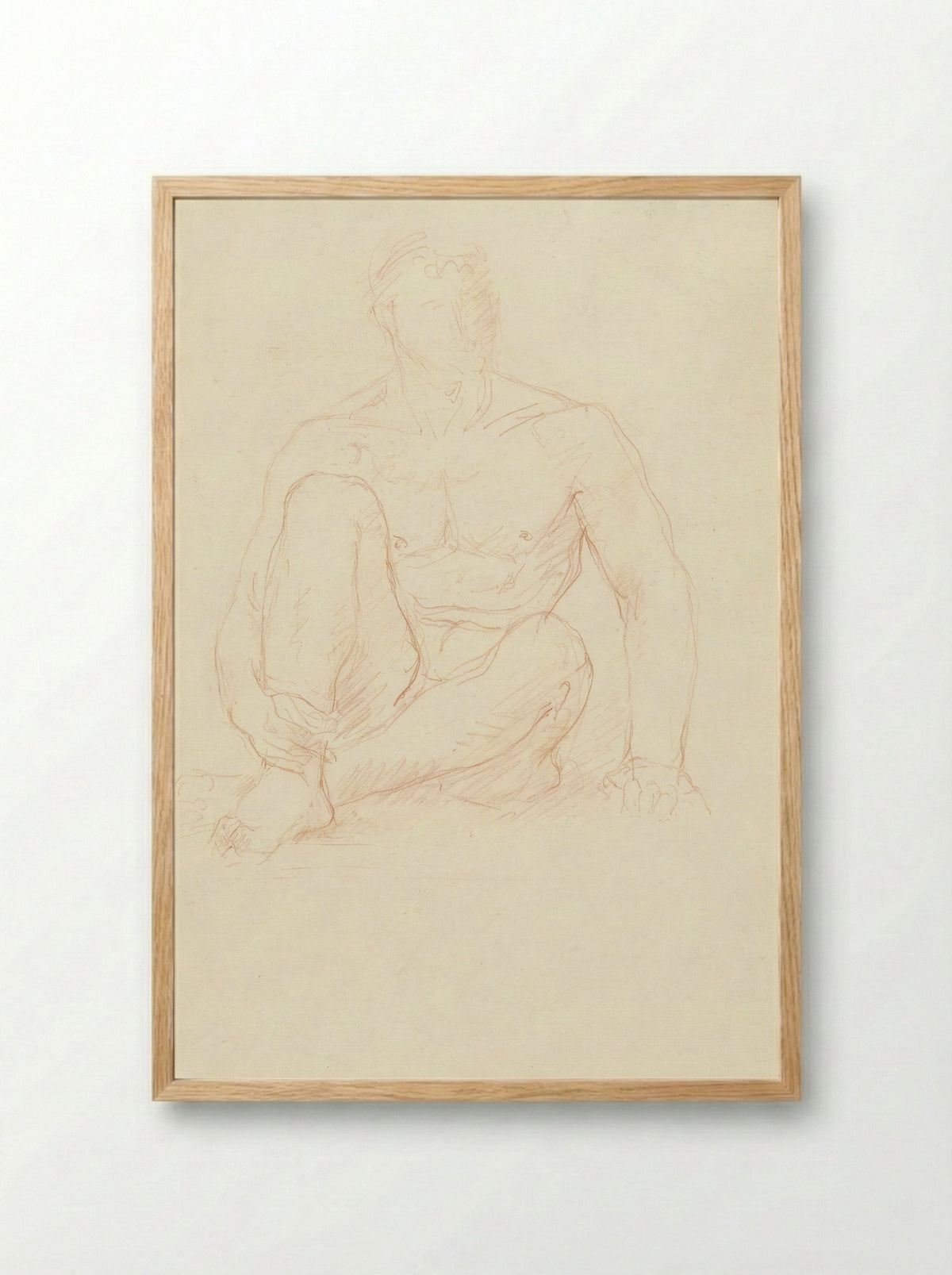 Zittend mannelijk naakt, van voren - Charles Despiau - Framed Print Wood