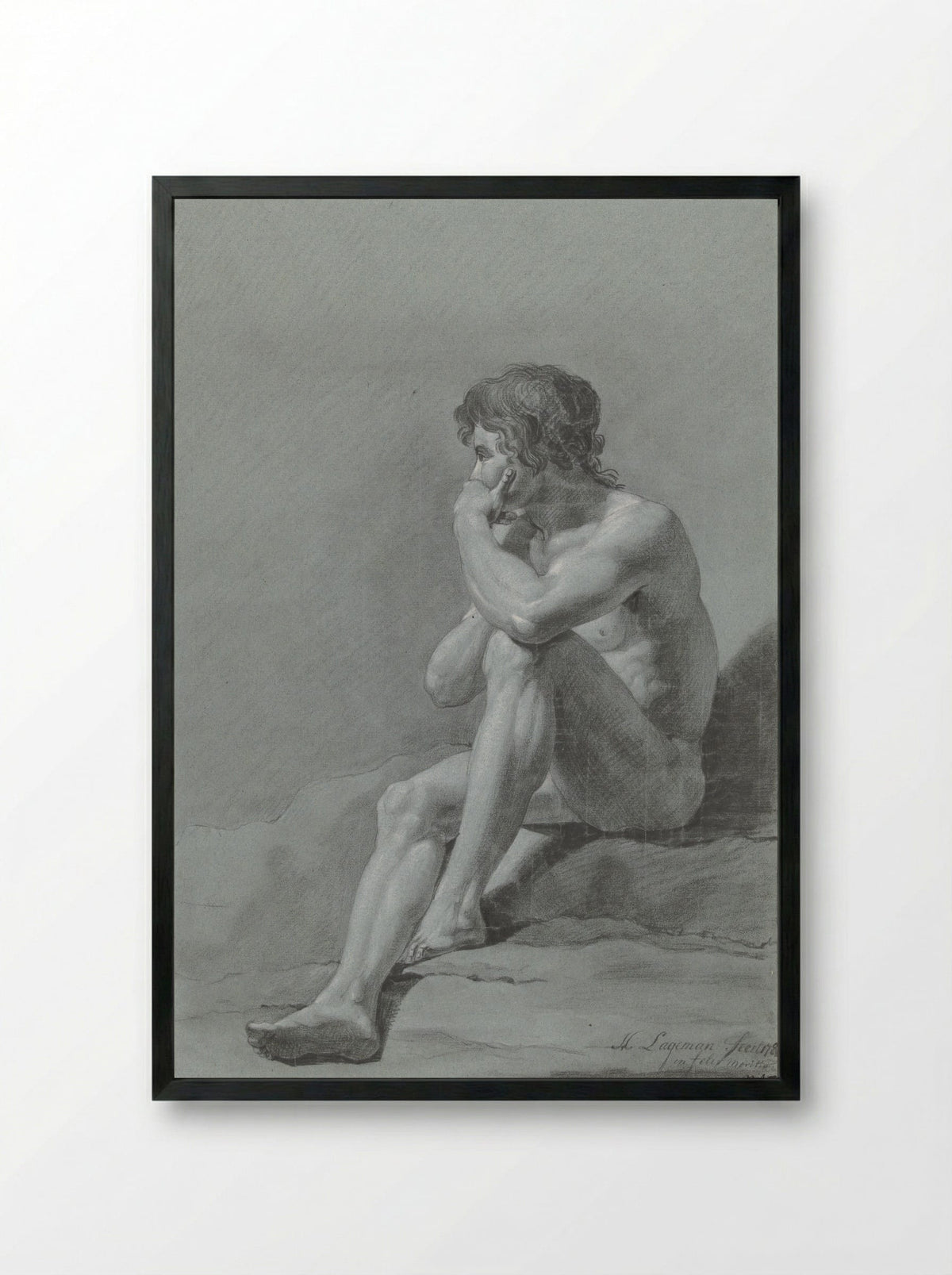 Zittend mannelijk naakt - Hendrik Lageman - Framed Print Black