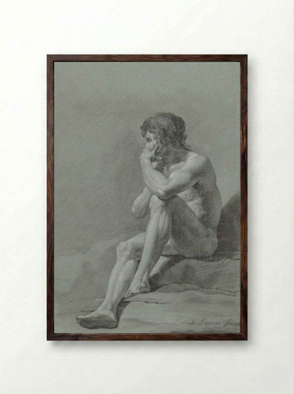 Zittend mannelijk naakt - Hendrik Lageman - Framed Print Dark Wood