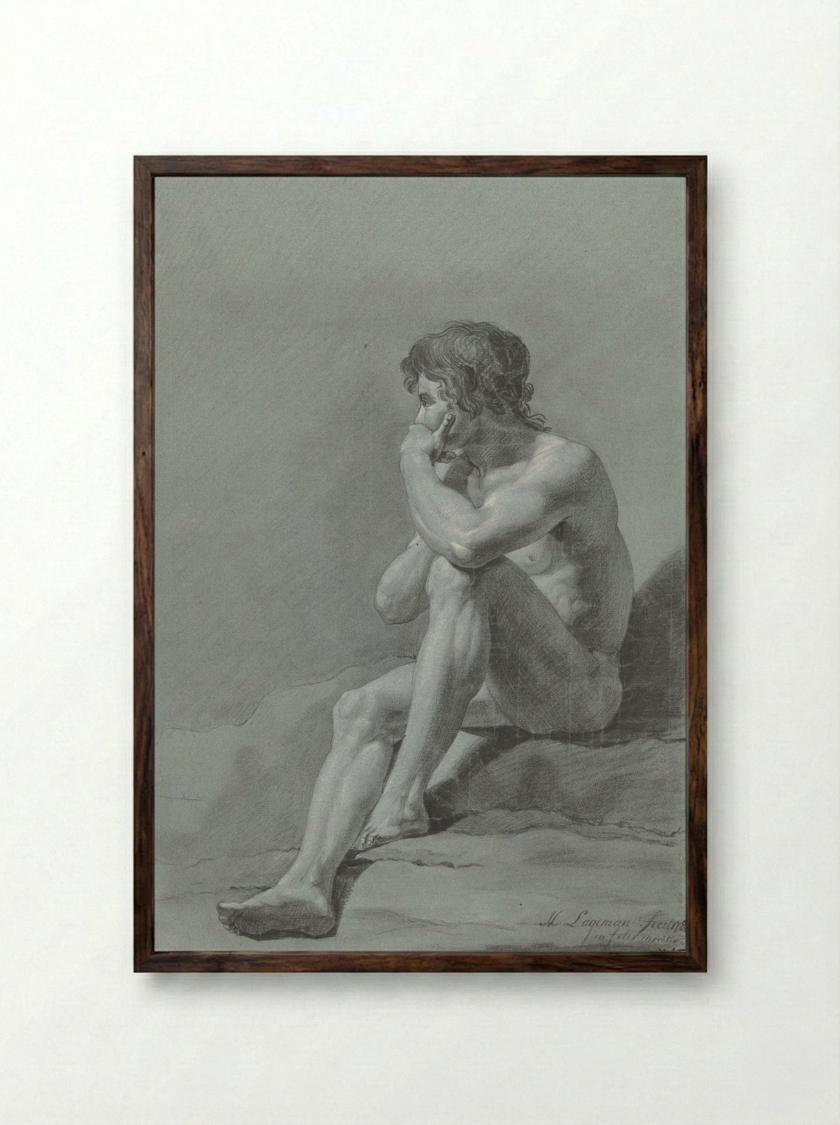 Zittend mannelijk naakt - Hendrik Lageman - Framed Print Dark Wood