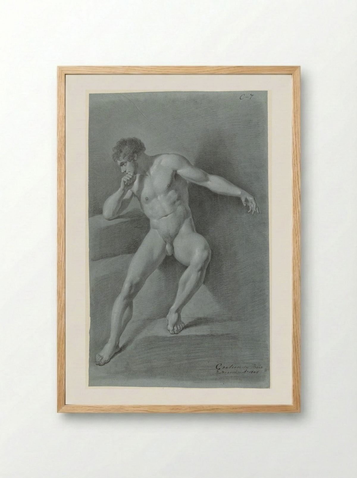 Zittend mannelijk naakt - Chrétien Dubois - Framed Print Wood
