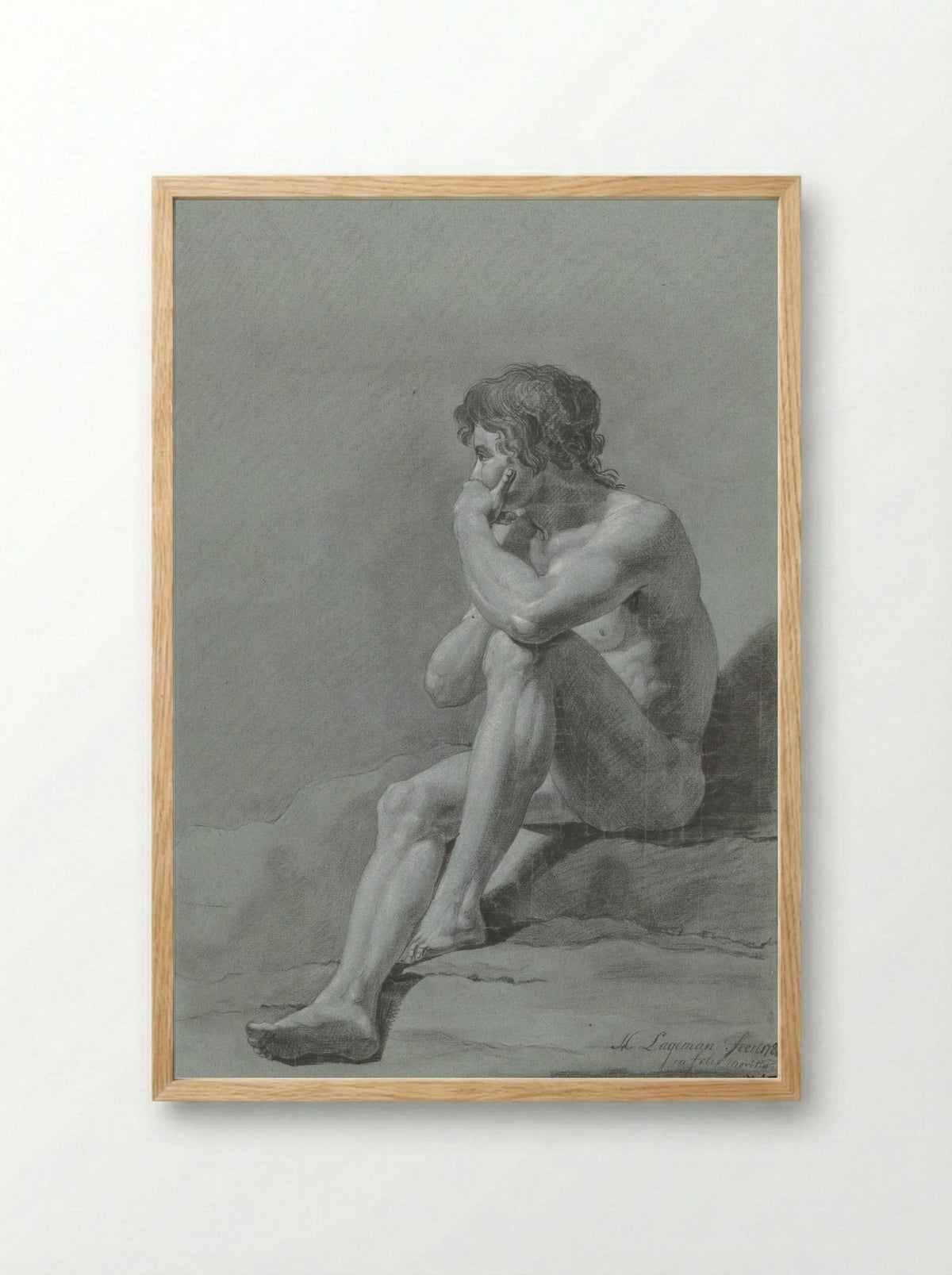 Zittend mannelijk naakt - Hendrik Lageman - Framed Print Wood