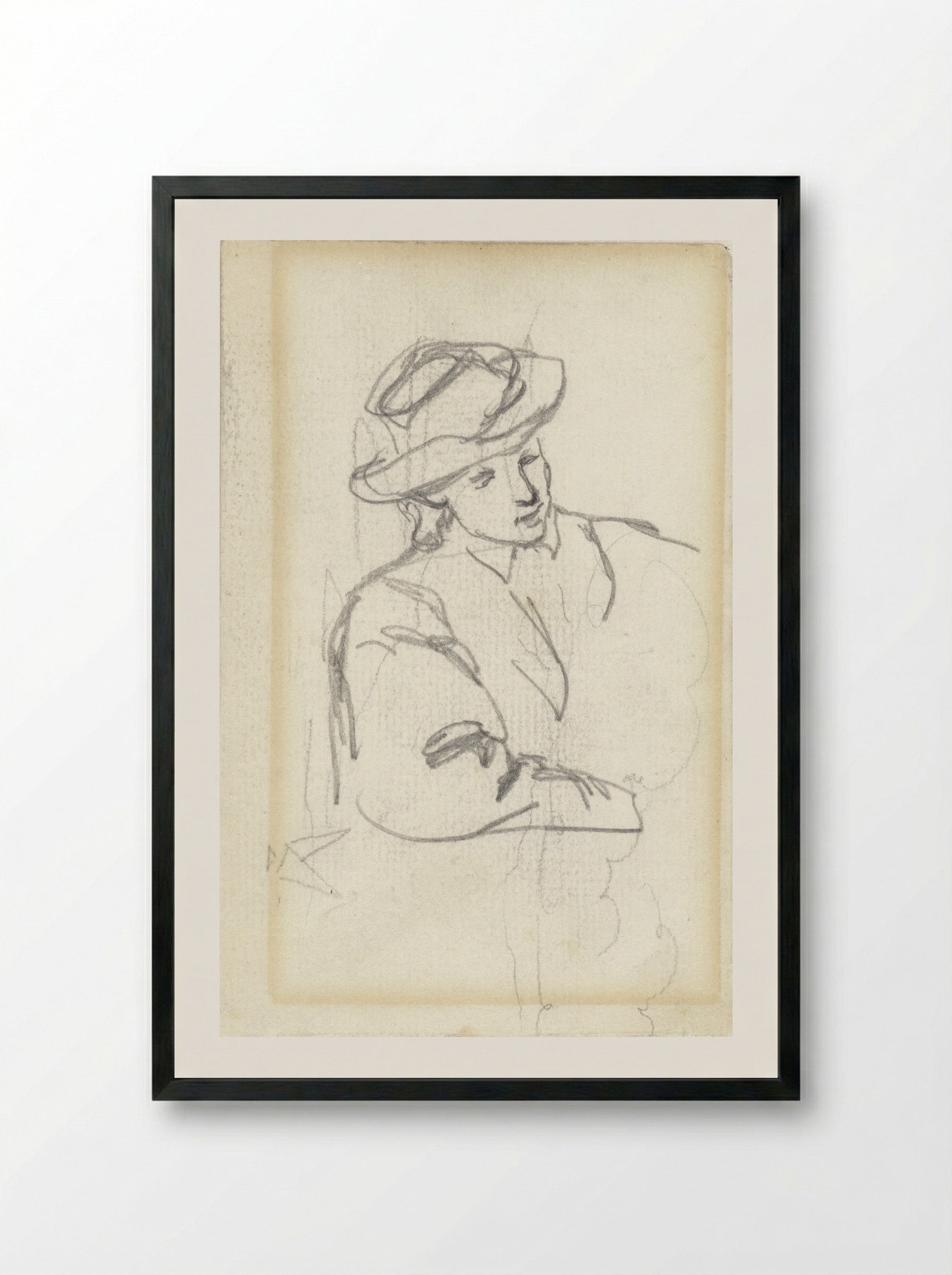 Zittend persoon met hoed - Jacob Maris - Framed Print Black