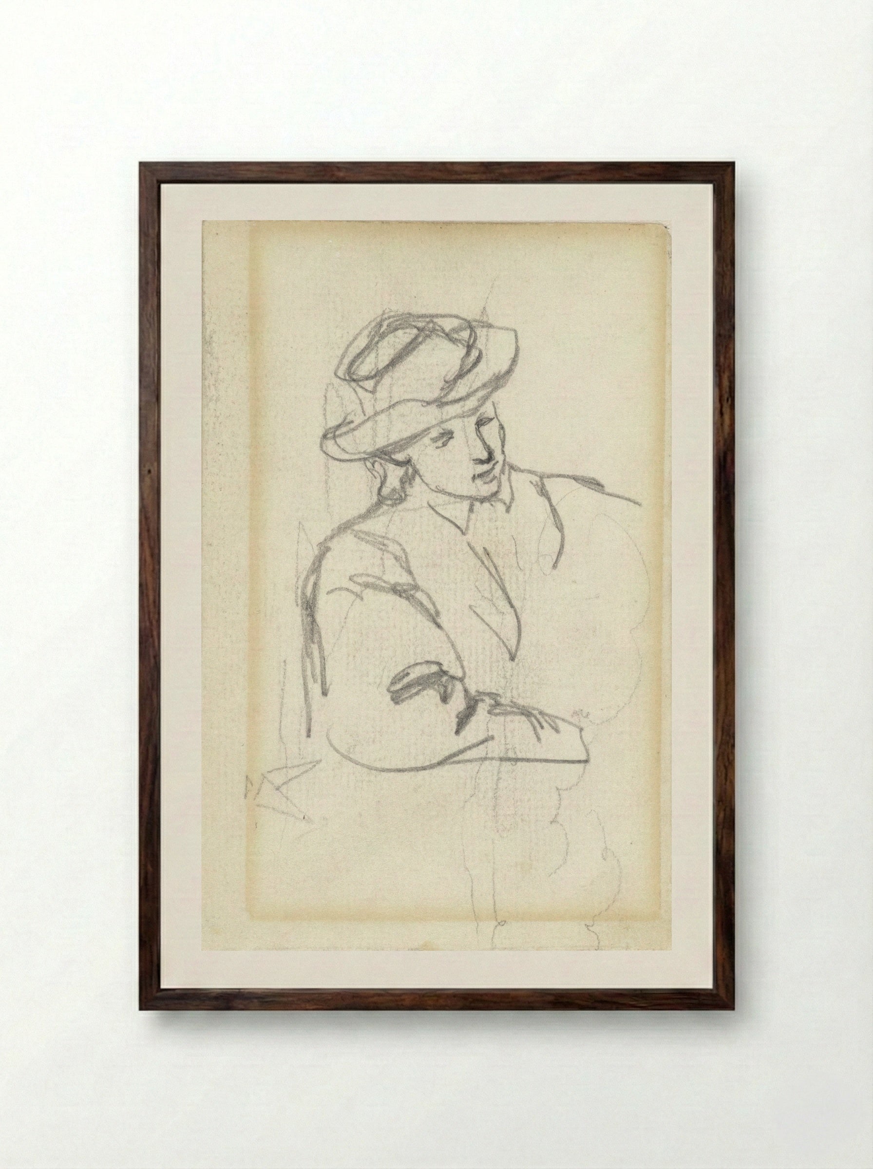 Zittend persoon met hoed - Jacob Maris - Framed Print Dark Wood