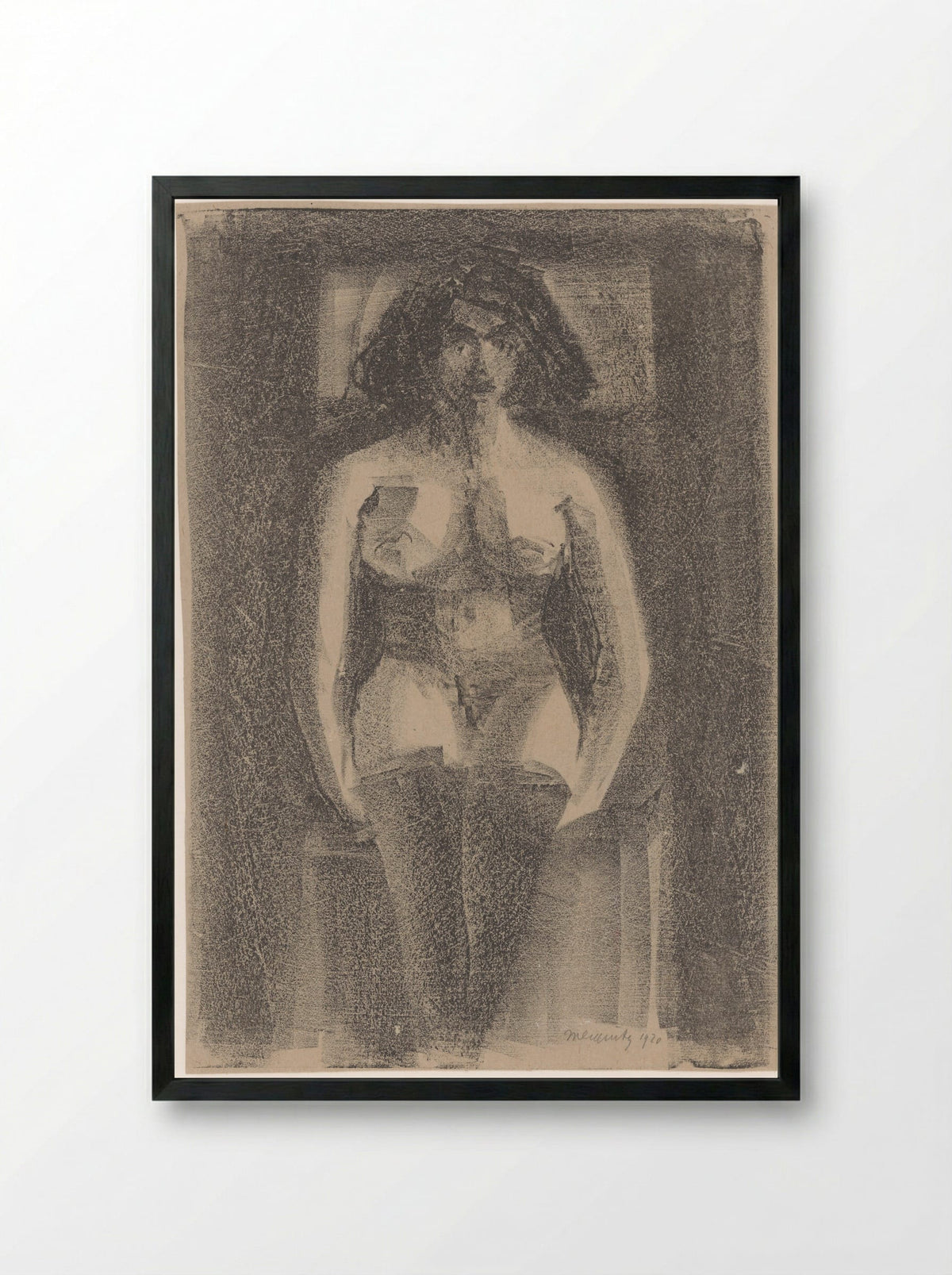 Zittend vrouwelijk naakt, met kousen aan - Samuel Jessurun de Mesquita - Framed Print Black