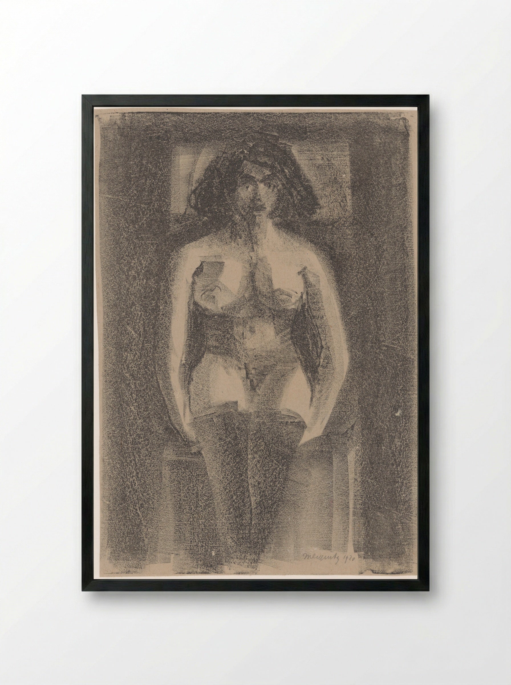 Zittend vrouwelijk naakt, met kousen aan - Samuel Jessurun de Mesquita - Framed Print Black