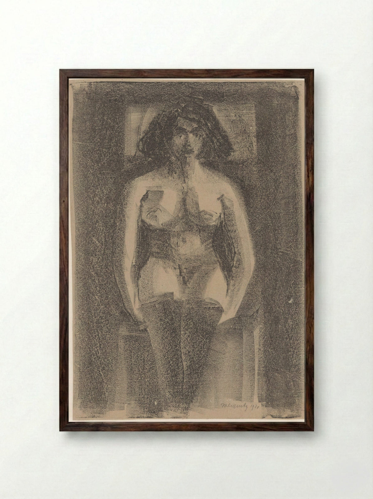 Zittend vrouwelijk naakt, met kousen aan - Samuel Jessurun de Mesquita - Framed Print Dark Wood