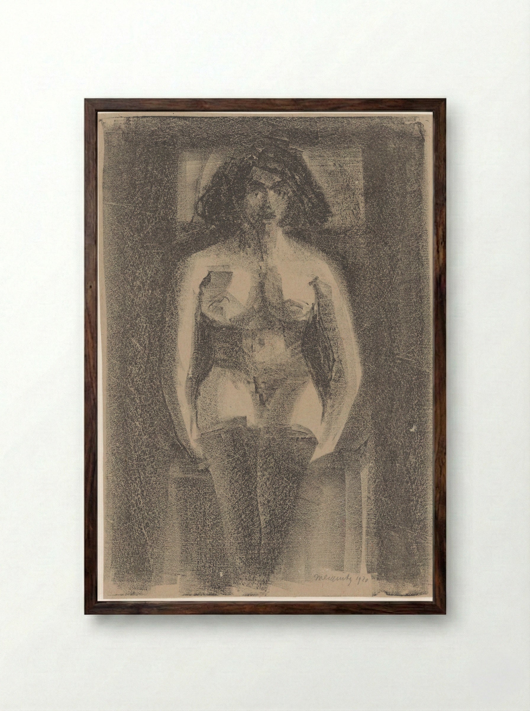 Zittend vrouwelijk naakt, met kousen aan - Samuel Jessurun de Mesquita - Framed Print Dark Wood