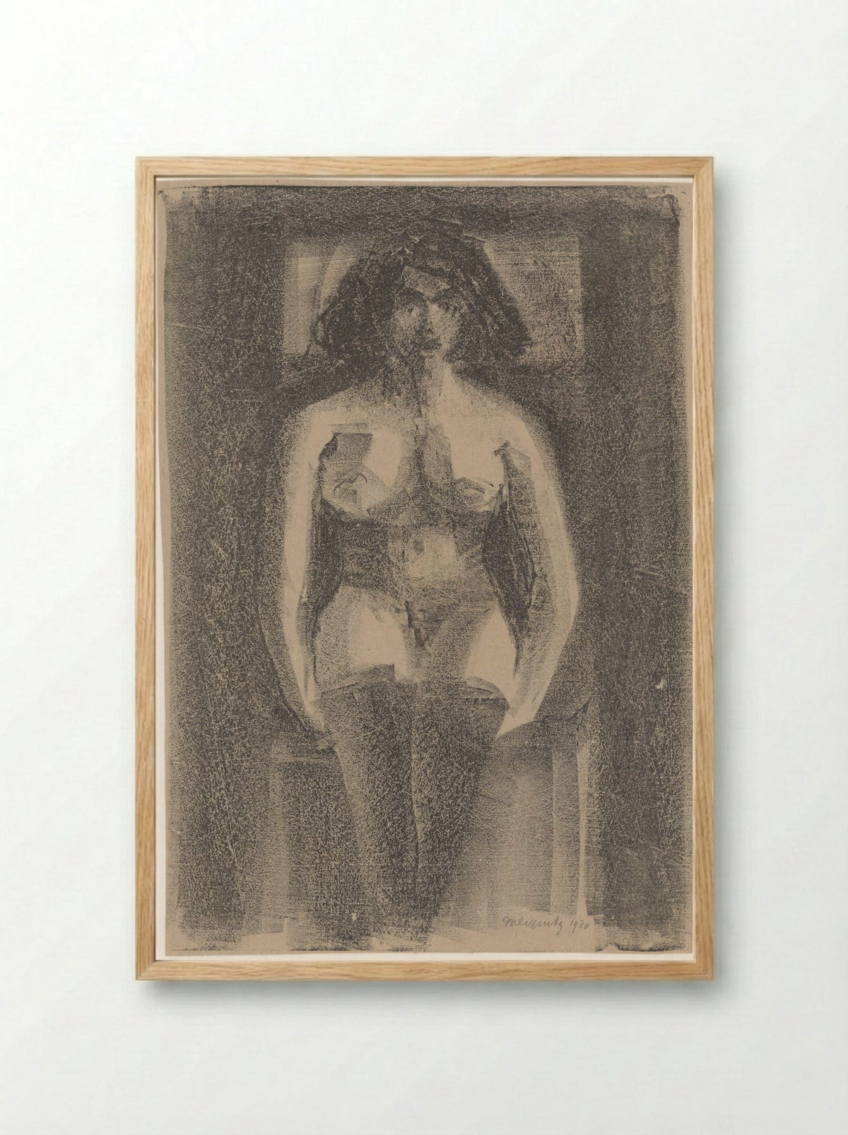 Zittend vrouwelijk naakt, met kousen aan - Samuel Jessurun de Mesquita - Framed Print Wood