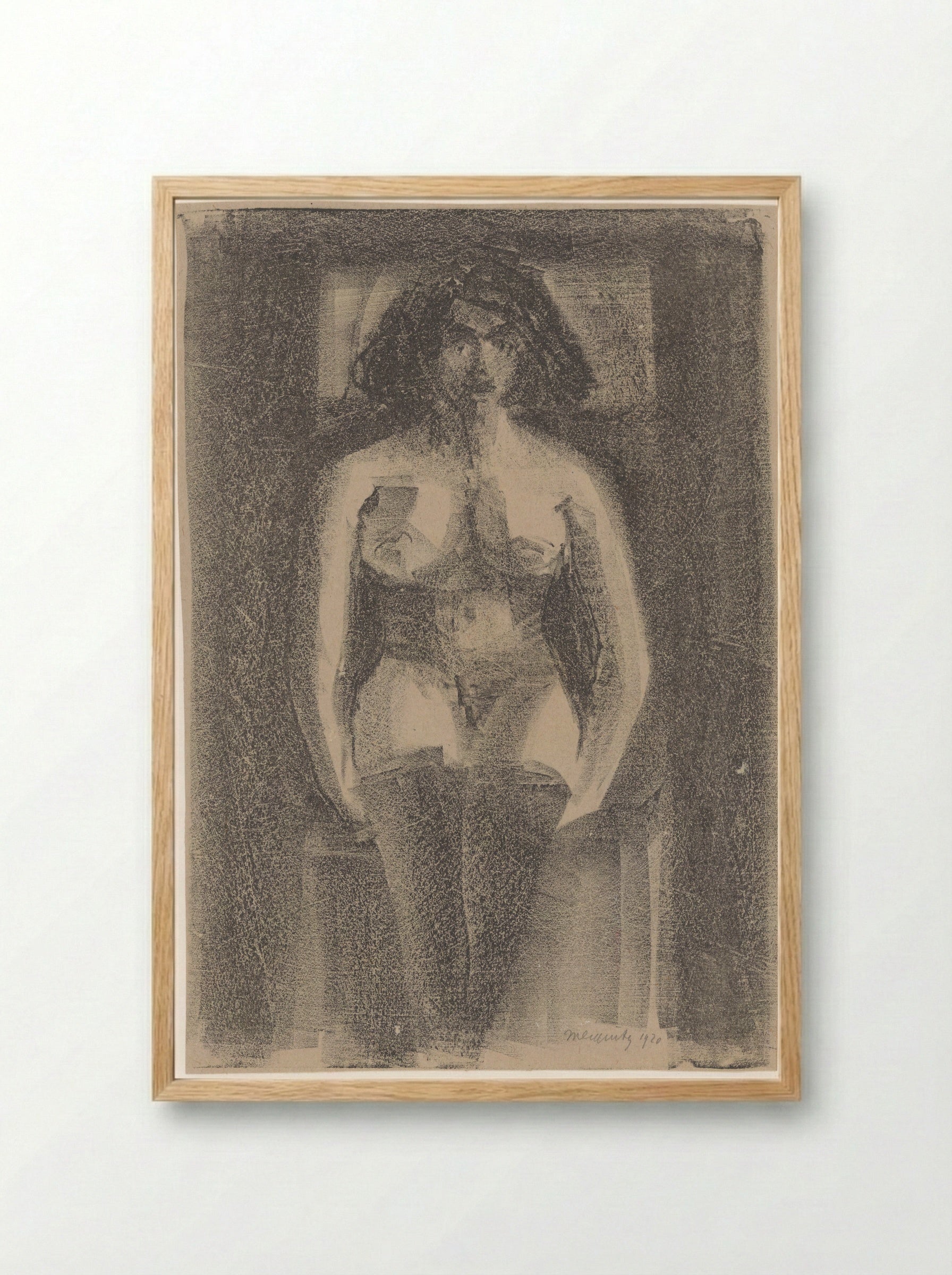 Zittend vrouwelijk naakt, met kousen aan - Samuel Jessurun de Mesquita - Framed Print Wood
