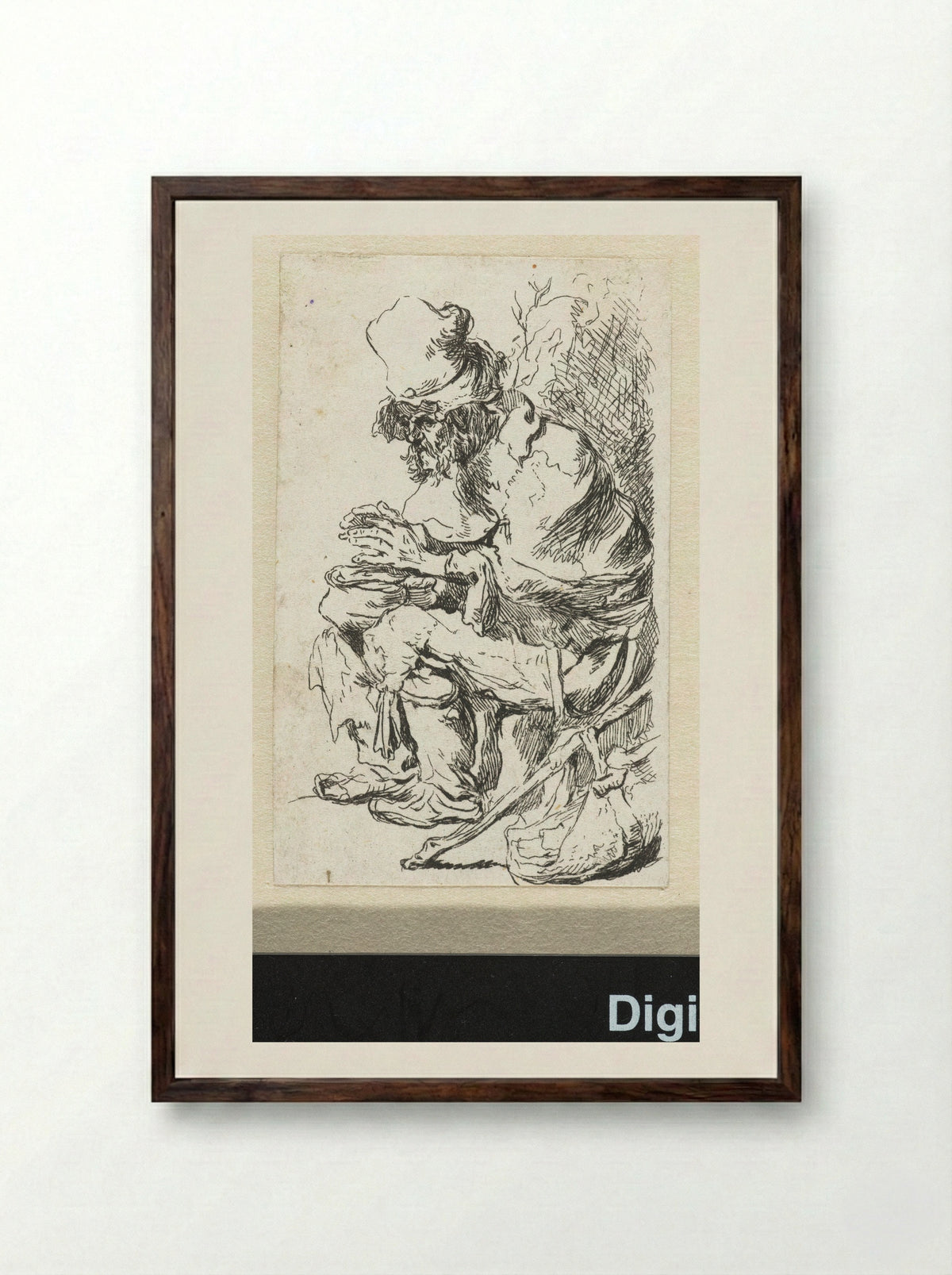Zittende bedelaar, handen warmend bij een komfoor - Francesco Novelli - Framed Print Dark Wood