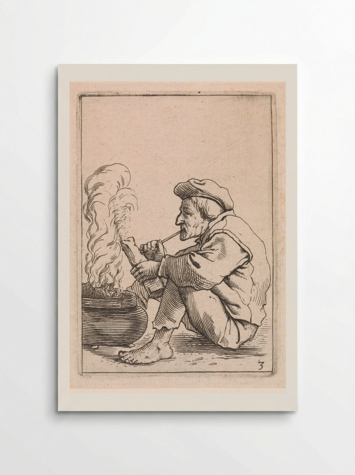 Zittende boer met pijp voor een dampende ketel - Cornelis Saftleven - Poster